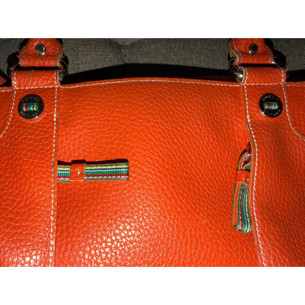 Tommy Hilfiger Satchel Handbag Large Orange Pebbled Leather Crossbody Strap